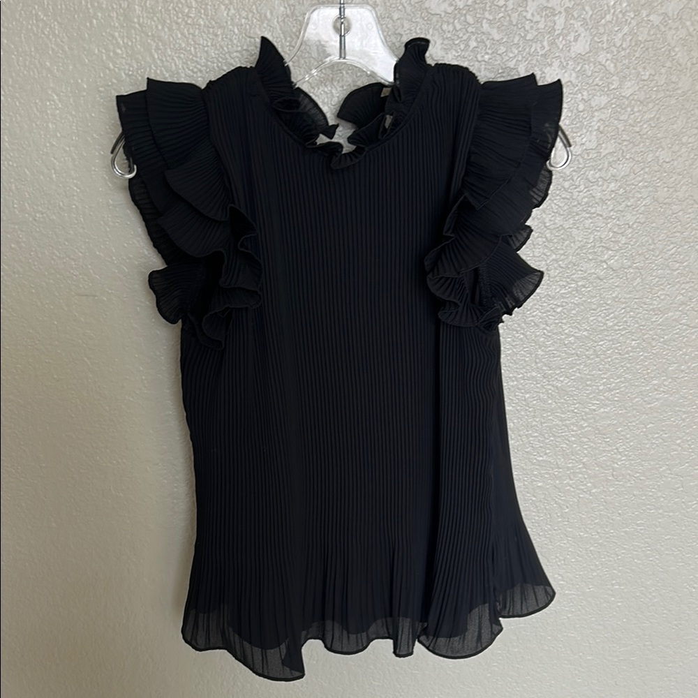 Chiffon Black Ruffle Top